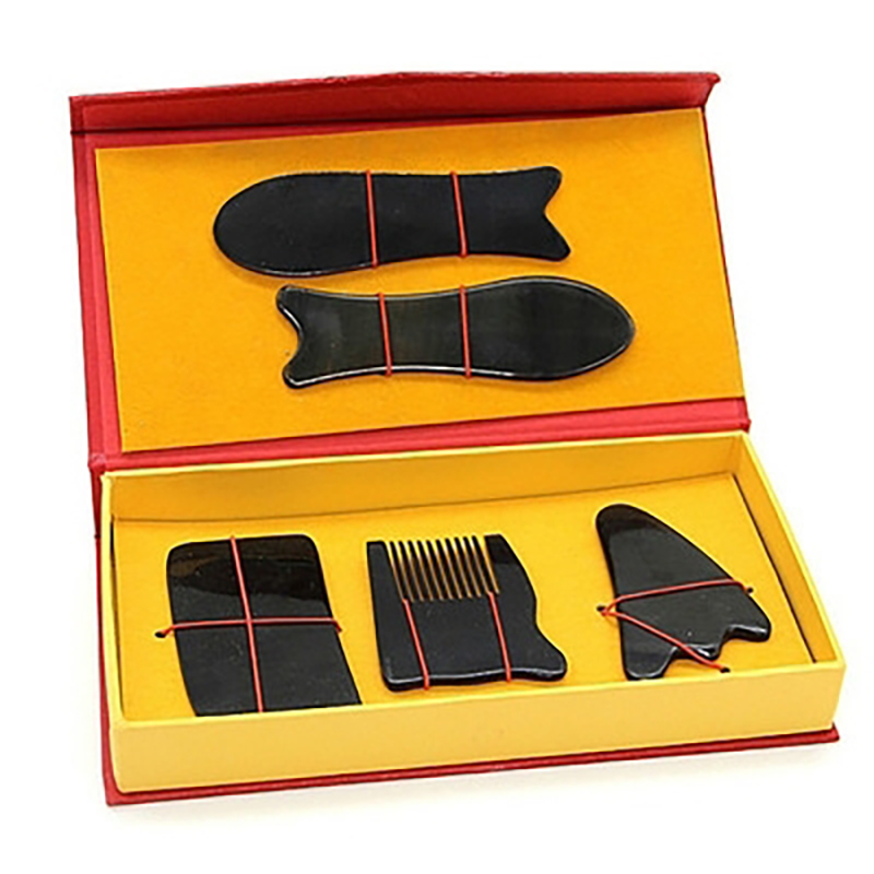 Buffalo Horn Guasha Board Ox Horn Body Massage Tool 5pcs/Set